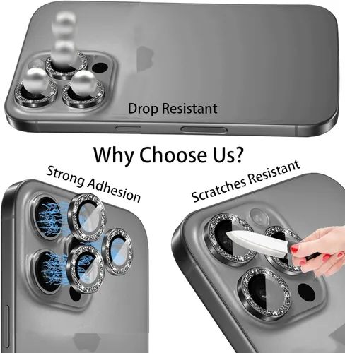 Miniatura 5 de Protector de lente de cámara compatible con iPhone 16 Plus y iPhone 16 (paquete de 4, 2 juegos), con purpurina brillante, funda de cámara