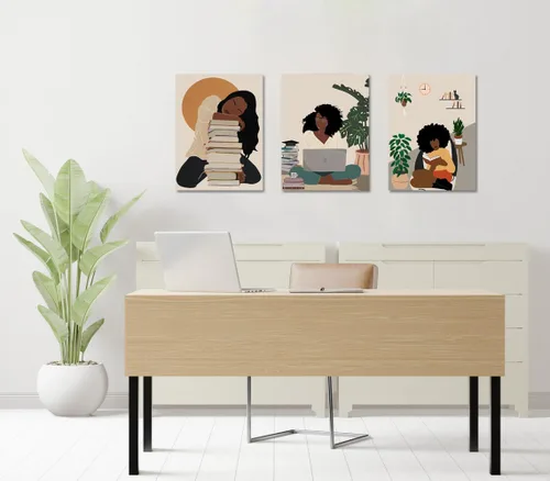 Miniatura 3 de Arte de pared bohemio afroamericano, decoración de pared de mujer negra, impresión en lienzo de niña negra, arte de lectura para mujer, decoración