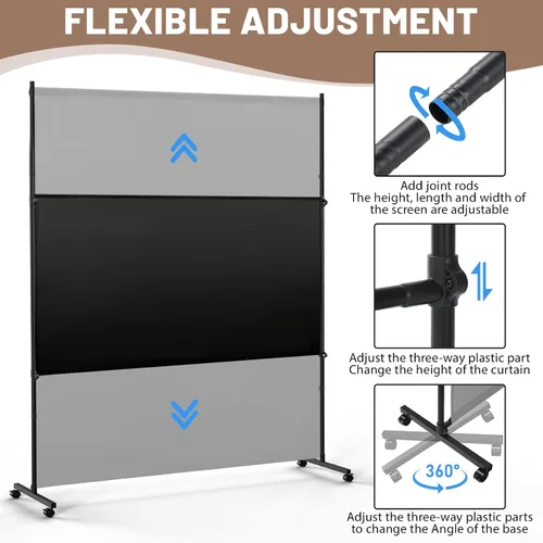 Miniatura 5 de Divisor de habitación/pantalla de privacidad de un solo panel con ruedas giratorias y frenos, partición elegante y versátil para el hogar, oficina