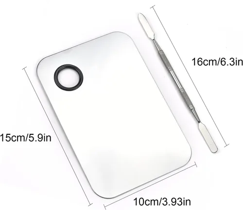 Miniatura 2 de Paleta de mezcla de maquillaje, paleta de maquillaje de acero inoxidable, paleta de cosméticos con espátula para arte de uñas, sombra de ojos