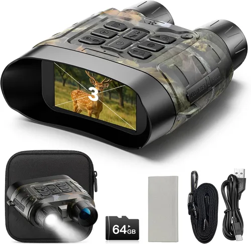 Gafas de visión nocturna, lentes infrarrojos 4K HD a todo color, prismáticos de visión nocturna para caza con tarjeta TF de 64 GB, regalo de