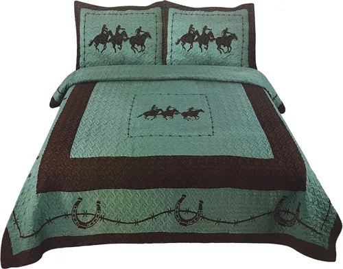 Miniatura 2 de Western Peak Texas Star Horse - Juego de colcha de 3 piezas estilo occidental (herradura turquesa, Queen)