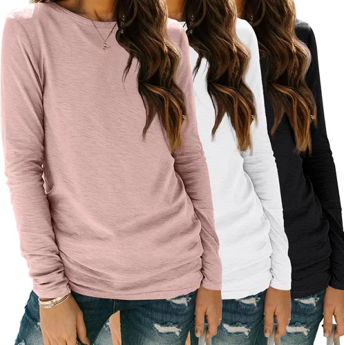 Miniatura 17 de SUNBS Paquete de 3 camisas de manga larga para mujer, ajuste holgado, ropa de otoño, ropa de moda 2025, camisetas básicas de entrenamiento, trajes