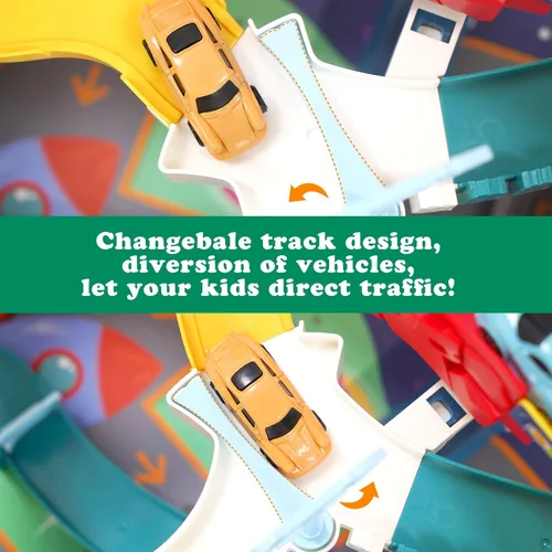 Miniatura 3 de Juguete de coche de pista de carreras para niños, juego de vehículo de aventura de dinosaurio con 5 mini autos y mapa de ruta, juguetes educativos