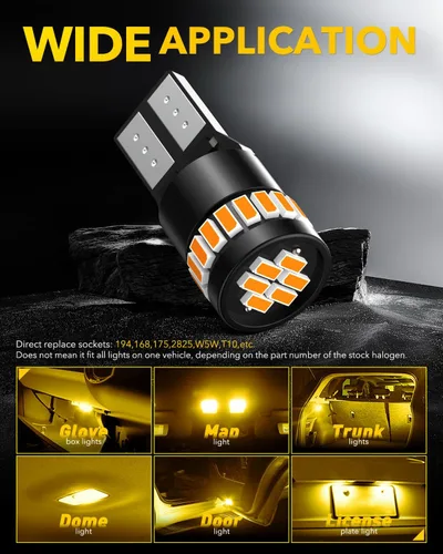 Miniatura 4 de AUXITO - Foco LED 194, amarillo ámbar, 168, 175, 2825, W5W, T10, kit de luces LED de repuesto sin error Canbus para interior de auto, cúpula