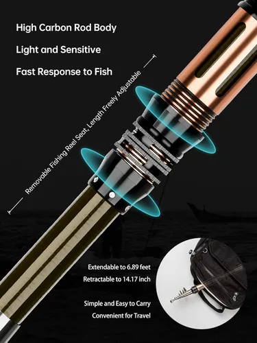 Miniatura 3 de Kit de caña de pescar de 6.89 pies de fibra de carbono telescópica de caña de pescar y carrete combinado con carrete giratorio, caja de aparejos