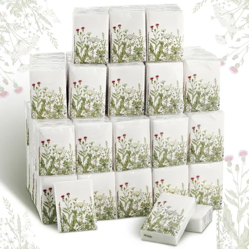 Zonon Paquete de 100 pañuelos de bolsillo florales de 3 capas, mini pañuelos faciales de viaje, papel a granel, pañuelos individuales para bodas,