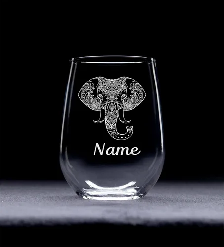 Miniatura 2 de C M Copa de vino personalizada sin tallo de elefante con nombre, regalo temático de elefante personalizado para mujeres y hombres, vidrio