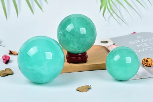 Miniatura 6 de AMOYSTONE Esfera de Fluorita Verde Esfera de Adivinación con Soporte de Madera Bola Decorativa Cristales Naturales de Curación Esfera para Feng Shui