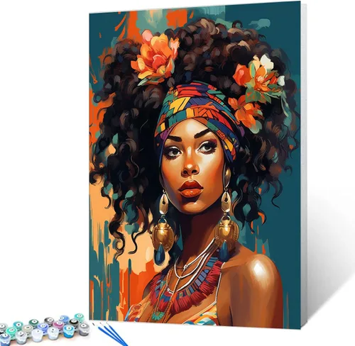 Miniatura 22 de Tucocoo Kit de pintura africana por números para niñas negras, lienzo de 16 x 20 pulgadas, pintura al óleo para niños, estudiantes, adultos