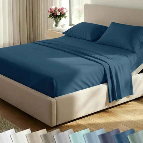 Miniatura 76 de Juego de sábanas split king para cama ajustable de 100% algodón natural satinado de 400 hilos, transpirables/duraderas, con esquinas 07 - Gris claro