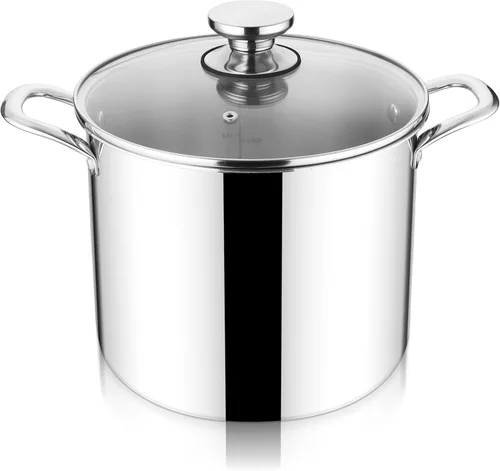 Miniatura 10 de Herogo Olla de acero inoxidable 18/10 de 12 cuartos de galón con tapa, olla grande y resistente compatible con cocinas eléctricas, de gas