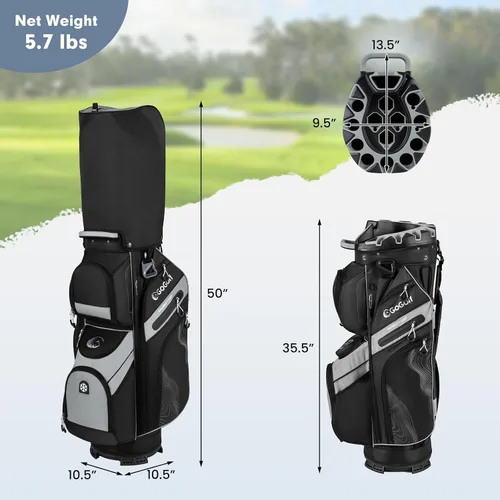 Miniatura 6 de Tangkula Bolsa de carrito de golf con divisores de longitud completa de 14 vías, 6 bolsas moldeadas con cierre superior de golf con 11 bolsillos