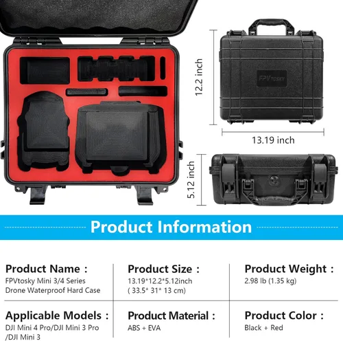 Miniatura 3 de FPVtosky Funda rígida Mini 4 Pro para DJI Mini 4 Pro/Mini 3 Pro, funda impermeable para Mavic Mini 4 Pro con controlador DJI RC/DJI RC 2, funda