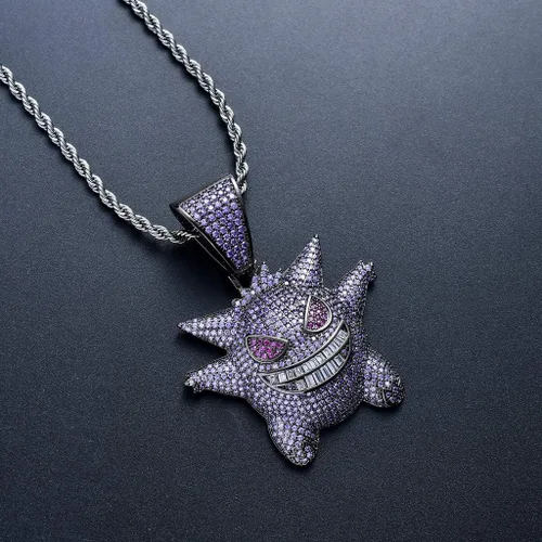 Miniatura 5 de KMASAL Jewelry Men Hip Hop Iced Out Bling CZ Diamond Vampire Mask & Bull Pendant 18K Gold and Silver Plated with 24 Inch Rope Chain