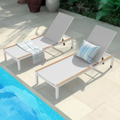 Miniatura 15 de Grand patio Sillón de mimbre para exteriores de 4 posiciones ajustable plegable de aluminio para patio, tumbona con cojín beige