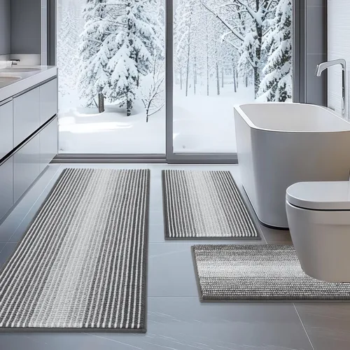 Miniatura 24 de BSICPRO Juego de alfombras de baño de 3 piezas, alfombrillas de inodoro en forma de U con contorno, juego de alfombrilla de baño, alfombrilla