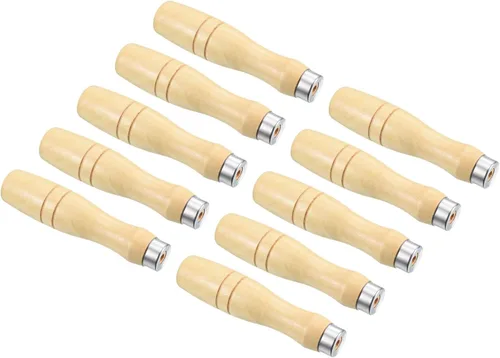 Miniatura 11 de PATIKIL Mango de madera de 4.9 pulgadas, paquete de 10 herramientas de corte de archivos, accesorios de repuesto con collar de metal para archivo