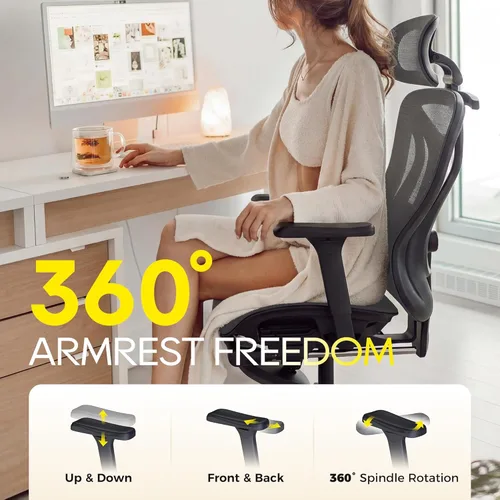 Miniatura 2 de CYKOV Silla de oficina ergonómica con reposapiés, soporte lumbar ajustable y reposacabezas, silla de computadora reclinable de malla de 90-160°