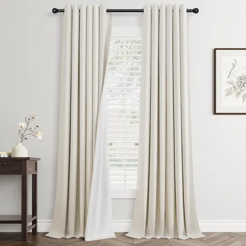 Miniatura 27 de Cream Linen Blackout Curtains 90 Length 2 Panels Set for Living Room Bedroom, 100% Black Out Thermal Insulated Linen Drapes, Room Darkening Grommet