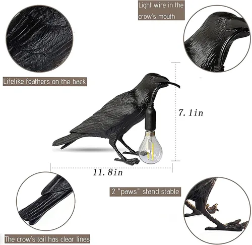 Miniatura 4 de HGomx Raven - Lámpara de escritorio LED de resina para dormitorio, oficina, sala de estar, casa de campo, Art Deco con enchufe