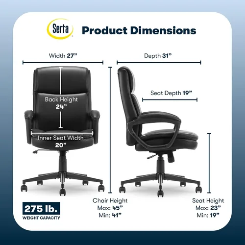 Miniatura 2 de Serta Comfort Ergo - Silla de oficina ejecutiva, diseño ergonómico de respaldo medio con soporte lumbar, cojín de asiento de doble capa semipelado