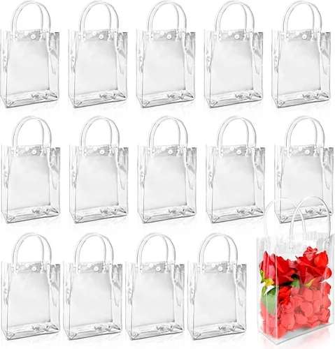 Miniatura 8 de BadenBach 16 bolsas de regalo transparentes con asas, 9.8 x 9.8 x 3.5 pulgadas, bolsa de plástico transparente para fiesta, bolsa de regalo