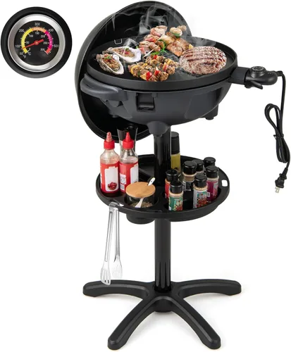 Miniatura 11 de Giantex Parrilla Eléctrica para Interiores y Exteriores, Placa de Parrilla Antiadherente, 3 Zonas de Cocción, Control de Temperatura, Bandeja