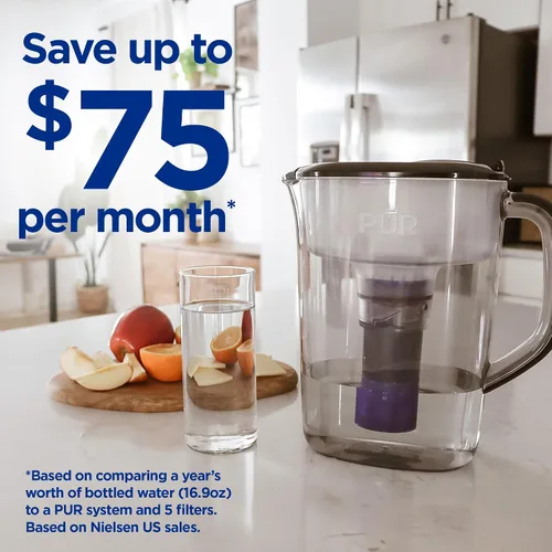 Miniatura 3 de PUR Plus jarra de filtro de agua de 7 tazas, limpiador, agua de gran sabor, apta para lavavajillas, potente, filtración que reduce el plomo, diseño