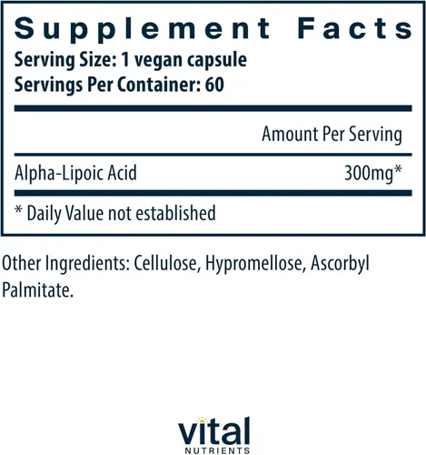 Miniatura 2 de Vital Nutrients Ácido lipoico – 300 mg de ácido alfa lipoico antioxidante – Suplemento ALA para metabolismo saludable y energía – Gluten, lácteos