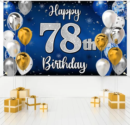 Miniatura 59 de Decoración de feliz cumpleaños 35, globo azul y plateado de 35 años, cartel grande de telón de fondo de cumpleaños, suministros para fiesta de 35th