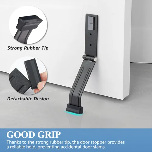 Miniatura 3 de Tope de puerta abatible para parte inferior de la puerta, tope de puerta de metal resistente con punta de goma, tapón de apertura de puerta de piso