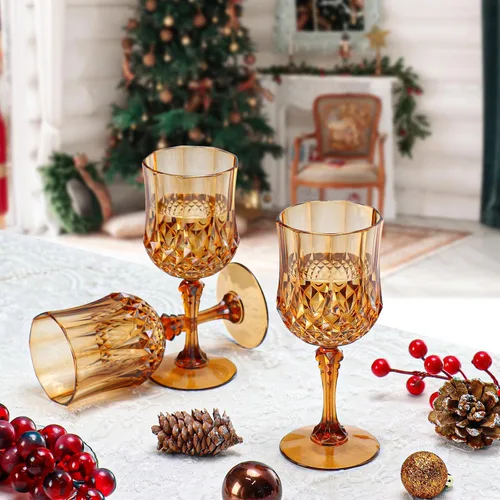 Miniatura 4 de XUWAIDSGN Copas de vino vintage de plástico de 7 onzas, vasos para beber, vasos irrompibles, cristalería para bodas, copas de agua de cristal, Marrón