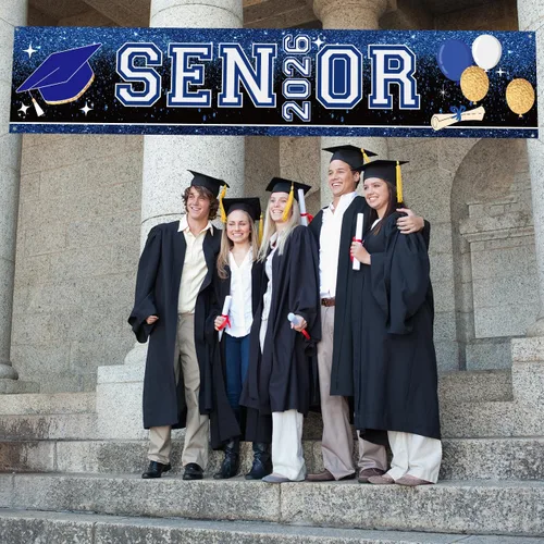 Miniatura 4 de Decoraciones de fiesta de graduación azul y blanco para personas mayores 2026, cartel más grande para patio, jardín, jardín, para clase de 2026