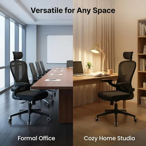 Miniatura 5 de Silla de oficina con soporte lumbar ajustable y reposabrazos abatibles, silla ergonómica de escritorio de computadora con respaldo alto con cojín
