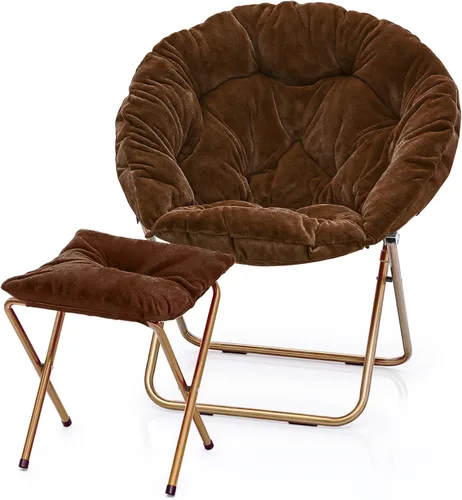 Miniatura 18 de MoNiBloom Silla redonda plegable de piel sintética para dormitorio, sala de estar, dormitorio, marco de metal plegable, de gran tamaño, cómoda, Negro