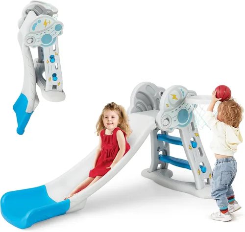 Miniatura 11 de INFANS Tobogán para niños pequeños, 4 en 1, para interiores, con ondas, carga máxima de 330 libras para mayores de 18 meses con pelota de aro