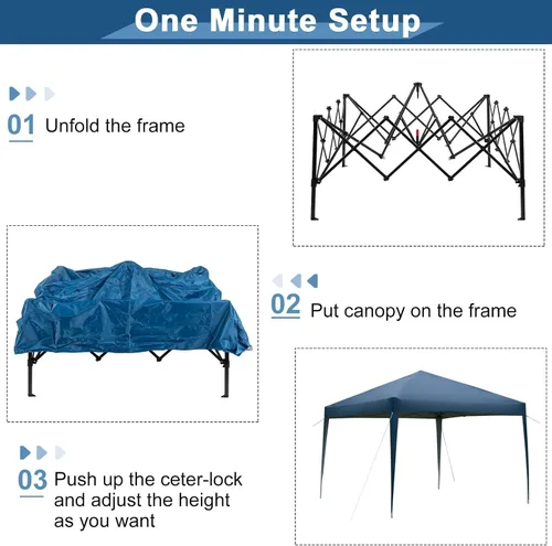 Miniatura 2 de Toldo desplegable de 10 x 10 pulgadas para 2-4 personas con bolsa de almacenamiento, color azul (116 x 116 x 103 pulgadas) (largo x ancho x alto)