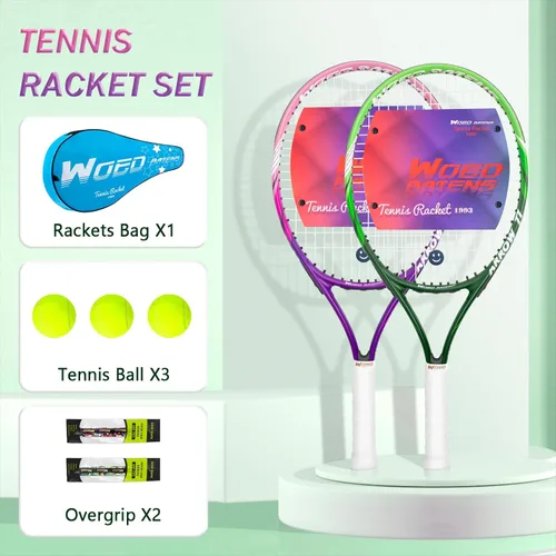 Miniatura 5 de Raqueta de tenis para niños de 19 pulgadas, 23 pulgadas, 25 pulgadas, raqueta de tenis para jóvenes/jóvenes, con bolsa de transporte, overgrips y 25