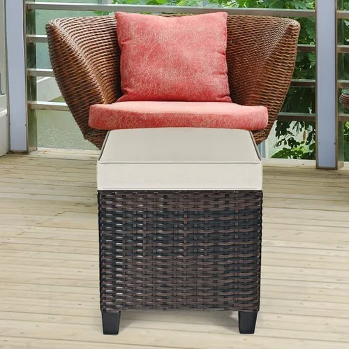 Miniatura 3 de HAPPYGRILL Juego otomano de 2 piezas para patio al aire libre de mimbre de ratán con cojines extraíbles, muebles de patio, reposapiés, asiento