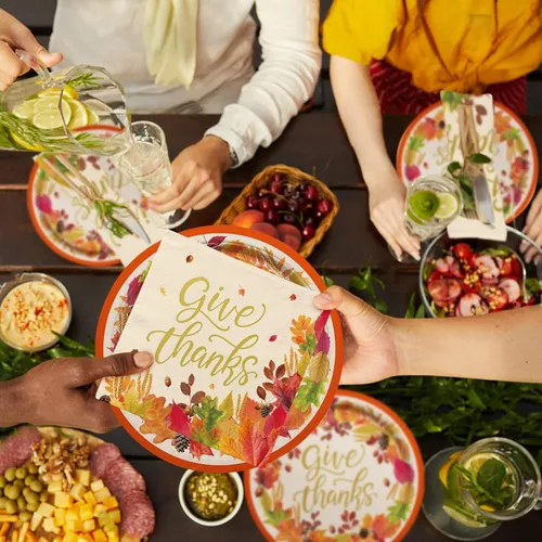 Miniatura 3 de Kit de suministros para fiesta temática de otoño y Acción de Gracias, para servir a 50 personas, vajilla desechable de cosecha de otoño incluye