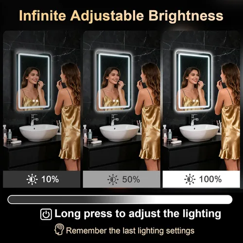 Miniatura 4 de WARM&LOVE Espejo de baño LED de 16 x 24 pulgadas, sensor de escaneo manual, espejo de baño antivaho con luces, atenuación continua, iluminación de 3