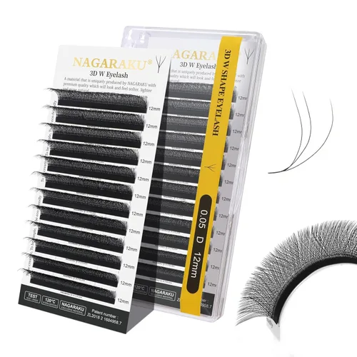 Miniatura 23 de NAGARAKU Extensiones de pestañas Double Tips 4D W, suministros con puntas dobles, gruesas con rizado D de 0.07 mm, bandeja mixta 8-15 mm, 0.07-D
