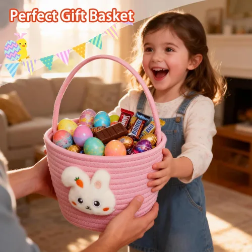 Miniatura 5 de Cesta de Pascua, cestas de Pascua para niños, cesta de Pascua personalizada para niños y niñas, juego de 2 huevos de conejo vacíos, niños, niñas