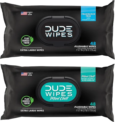 DUDE Toallitas - Toallitas desechables - Paquete de 2, 96 toallitas - Sin aroma (48 unidades) y Menta fría (48 unidades) Toallitas húmedas