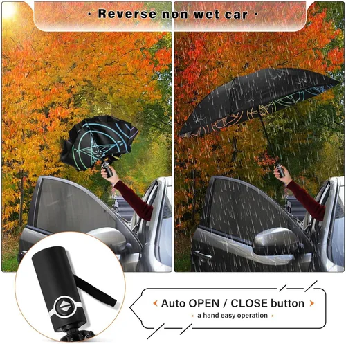 Miniatura 6 de UV Blocking Automatic Open Umbrella Baphomet-satanic-goat-gay-rainbow Portable Travel Folding Umbrellas with Cover Bag