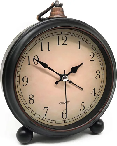 TooTa Reloj despertador analógico retro vintage, reloj pequeño súper silencioso de 4 pulgadas sin tictac con luz nocturna, funciona con pilas,