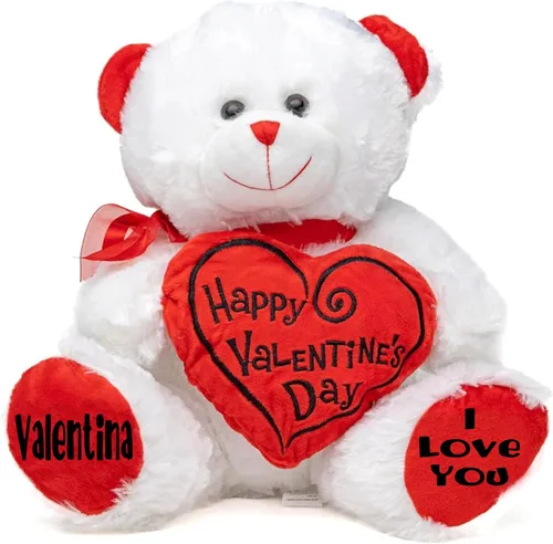 Oso de peluche personalizado para el día de San Valentín, regalo de San Valentín para ella, él, niños, bebés, niños, niñas, recién nacidos, Blanco -