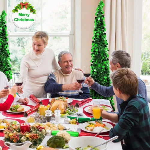 Miniatura 7 de Aoriher Árbol de Navidad de Oropel Verde Preiluminado Emergente de 5 pies, Decoración Reutilizable Plegable Artificial con Lentejuelas, Árbol