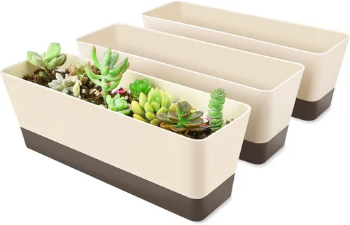 SUREAM Paquete de 3 macetas de ventana para interiores, maceta rectangular de 12 x 3.8 pulgadas con bandeja, moderna maceta de plástico para